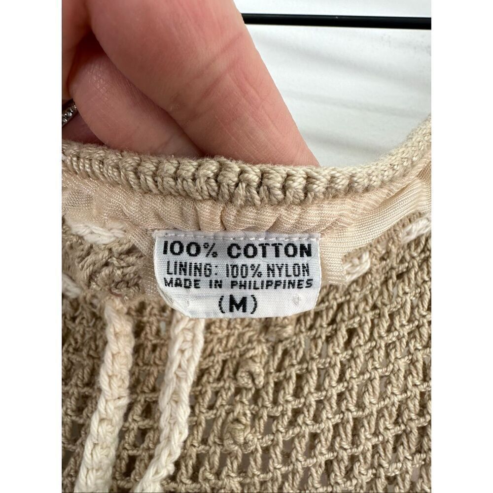 J.M. Pink Women’s Vintage Tan Cream Crochet Open Knit Two Piece Dolman Sleeve Ma - Picture 6 of 14